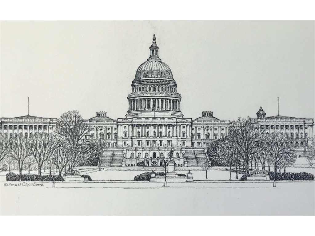 Pen & ink US Capital Front View