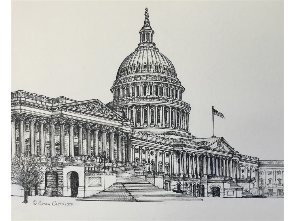 Pen & ink US Capital Side View
